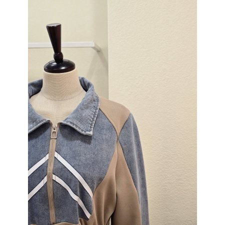 데님 배색 반집업 롱 원피스