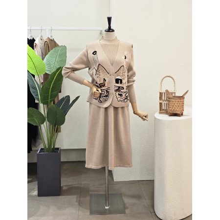 니트 원피스 자수 베스트 세트