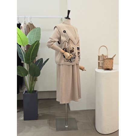 니트 원피스 자수 베스트 세트