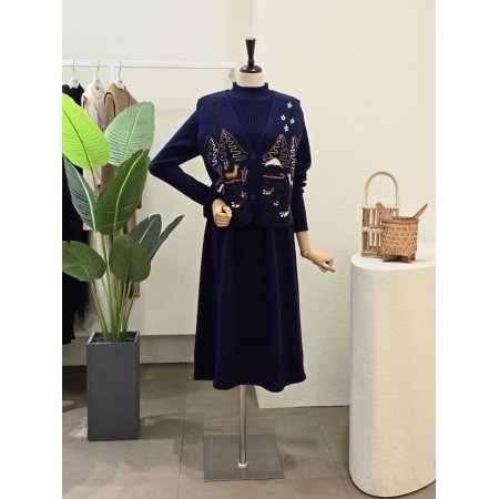 니트 원피스 자수 베스트 세트