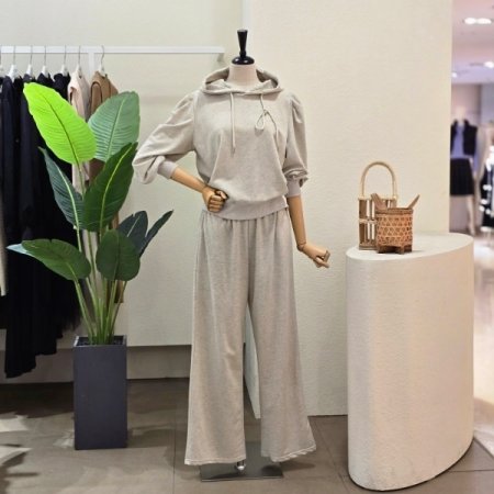 퍼프 후드 티셔츠 팬츠 셋업