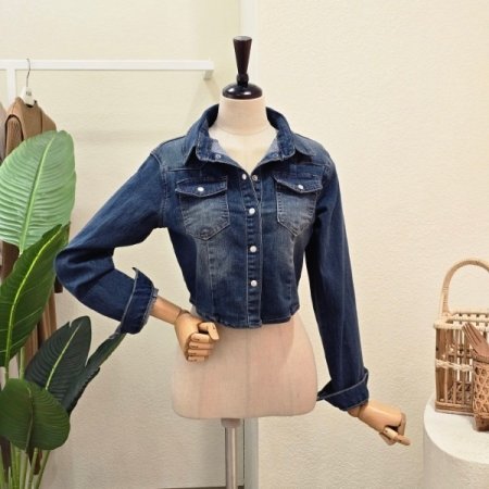 데님 크롭 아웃 포켓 셔츠