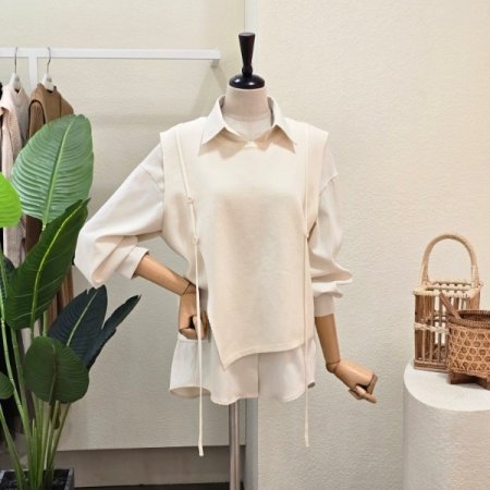 소프트 셔츠 니트 조끼 세트