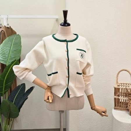 컬러 라인 자수 포켓 카디건