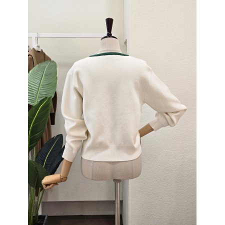 컬러 라인 자수 포켓 카디건