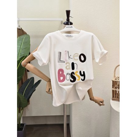 패치 레터링 반팔 기모 티셔츠