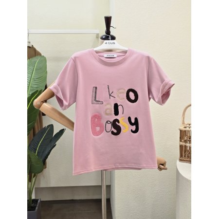 패치 레터링 반팔 기모 티셔츠