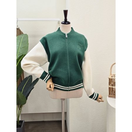 컬러 배색 니트 집업 점퍼