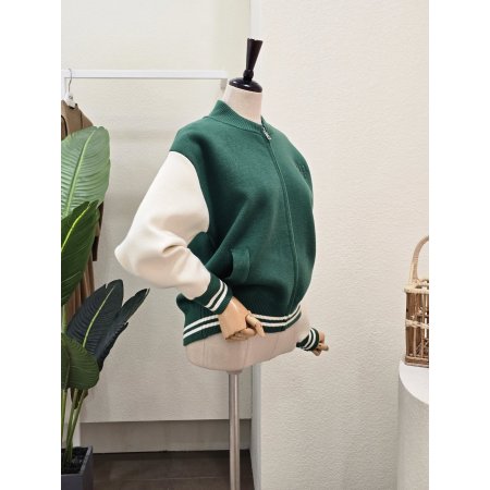 컬러 배색 니트 집업 점퍼
