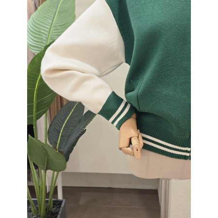 컬러 배색 니트 집업 점퍼