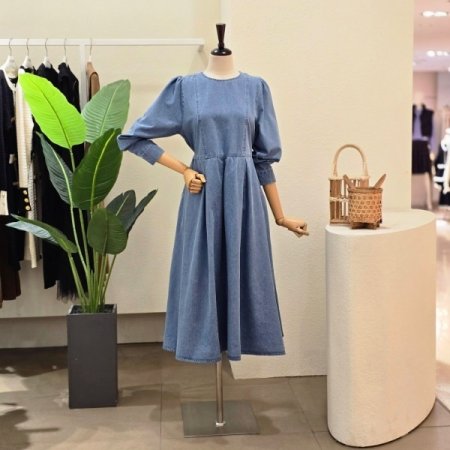 백 버튼 데님 원피스