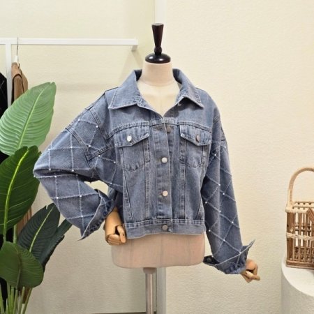 진주 디테일 데님 재킷