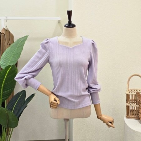 하트넥 셔링 골지 티셔츠