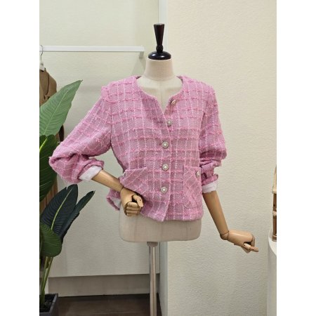 빈티지 버튼 데미지 트위드 재킷