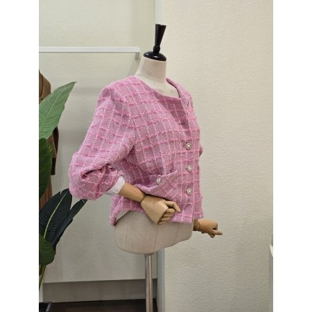 빈티지 버튼 데미지 트위드 재킷