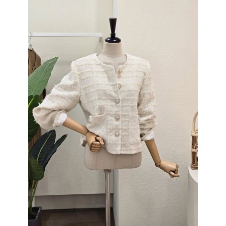 빈티지 버튼 데미지 트위드 재킷