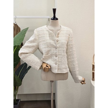 빈티지 버튼 데미지 트위드 재킷