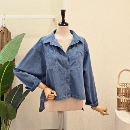 언발란스 사이드 슬릿 데님 셔츠