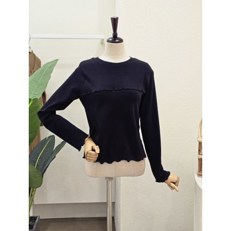 라운드넥 웨이브 골지 티셔츠