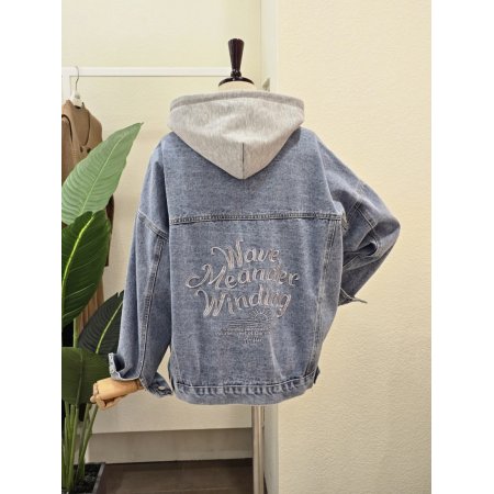 백 레터링 후드 데님 재킷