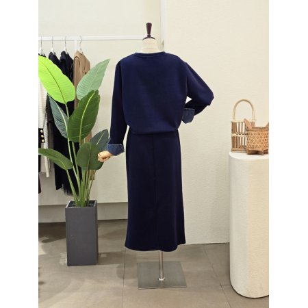 데님 배색 티셔츠 스커트 셋업