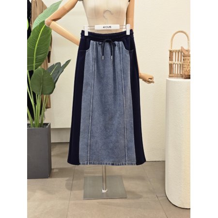 데님 배색 티셔츠 스커트 셋업