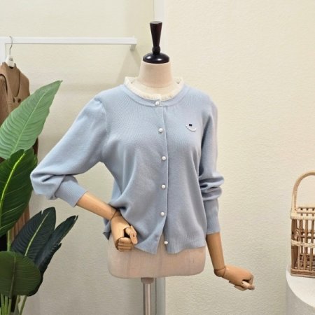 프릴 진주 디테일 카디건