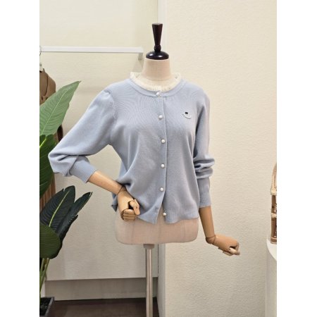 프릴 진주 디테일 카디건