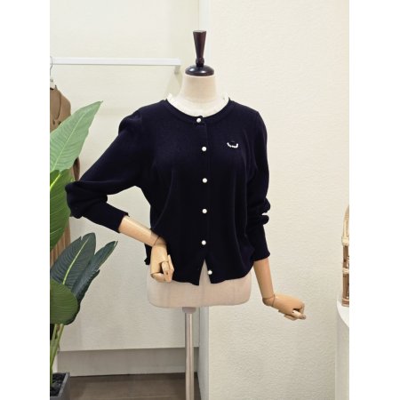 프릴 진주 디테일 카디건