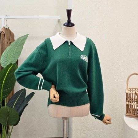 반집업 컬러 배색 니트