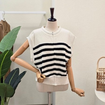 패턴 지퍼 니트 베스트