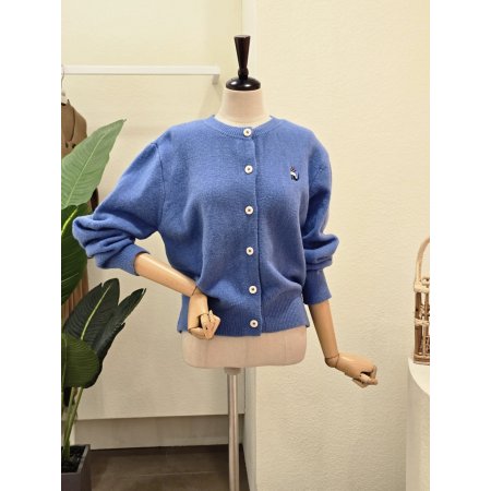 자수 고양이 라운드넥 카디건