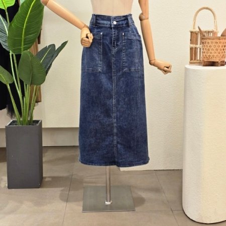 아웃 포켓 뒷밴딩 데님 스커트