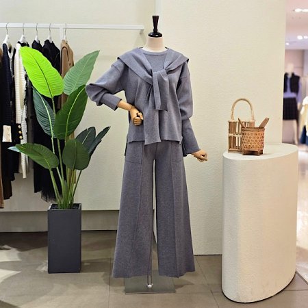 머플러 니트 와이드 팬츠 세트