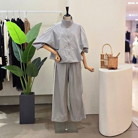 라인 배색 점퍼 스트링 팬츠 세트