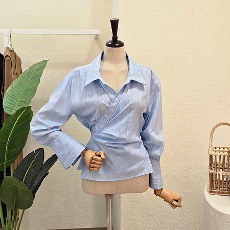 랩 버튼 허리 밴딩 셔츠