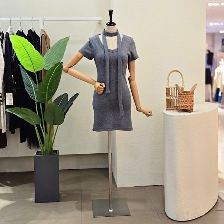 텐션 슬림 네크 끈 미니 원피스