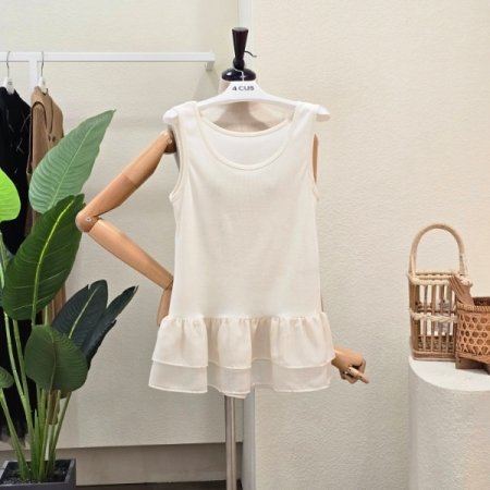 쉬폰 프릴 민소매 티셔츠