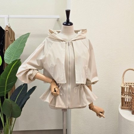 스트링 후드넥 트렌치 점퍼