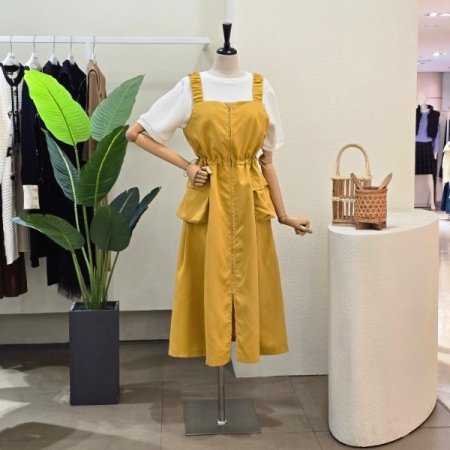 민소매 스트링 아웃포켓 원피스