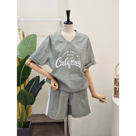 레터링 브이넥 티셔츠 쇼츠 셋업