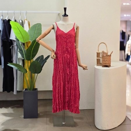 잔 꽃무늬 패턴 끈 롱 원피스