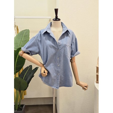 반팔 포켓 데님 셔츠
