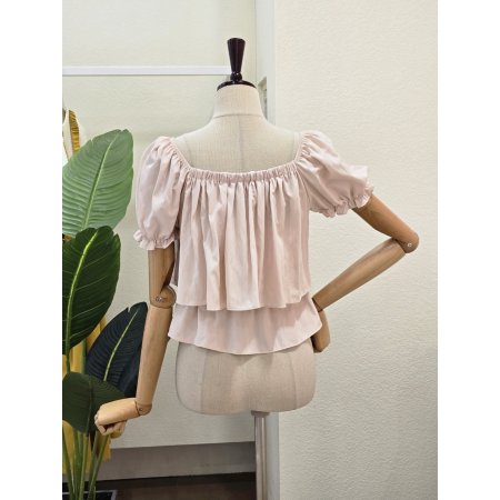 스퀘어넥 셔링 이중 블라우스