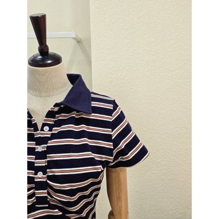 줄무늬 셔링 카라넥 티셔츠