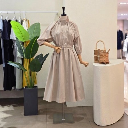 하이넥 스트링 7부 소매 원피스