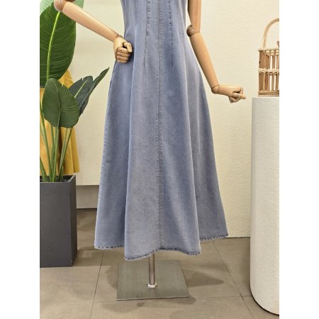 민소매 절개 데님 원피스