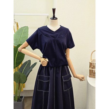 스티치 포켓 브이넥 원피스