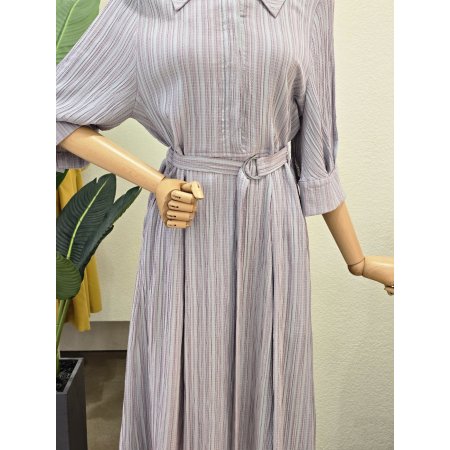 카라넥 핀턱 벨티드 원피스