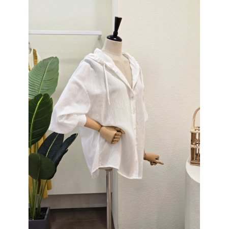 심플 루즈핏 후드넥 셔츠